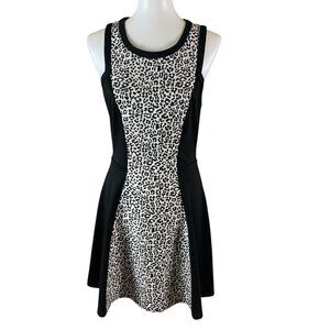 Robbi And Nikki Black White Leopard Fit And Flare Sleeveless Dress Medium